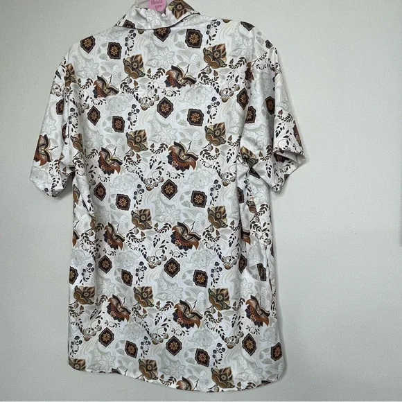 Hurley Men's White, Brown and Navy Patterned Shirt~ Size Large ~ Business Casual - Picture 7 of 7